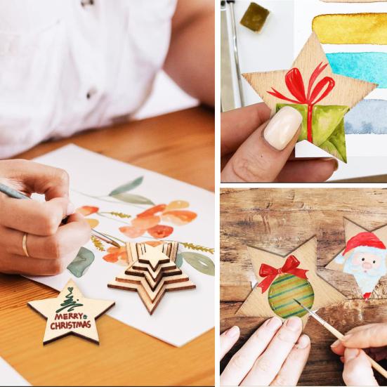 200 шт. 10/12/15/20 мм звездная щепа DIY креативные полированные натуральные деревянные проекты ремесленные украшения