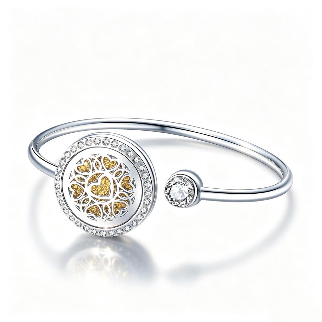Браслет из нержавеющей стали с цветочным узором для ароматерапии с эфирными маслами и акцентами из бриллиантов
