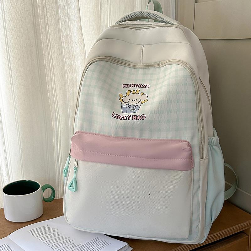 Рюкзак Cinnamoroll в клеточку из нейлона с разноцветным пэчворком для школы и повседневного использования