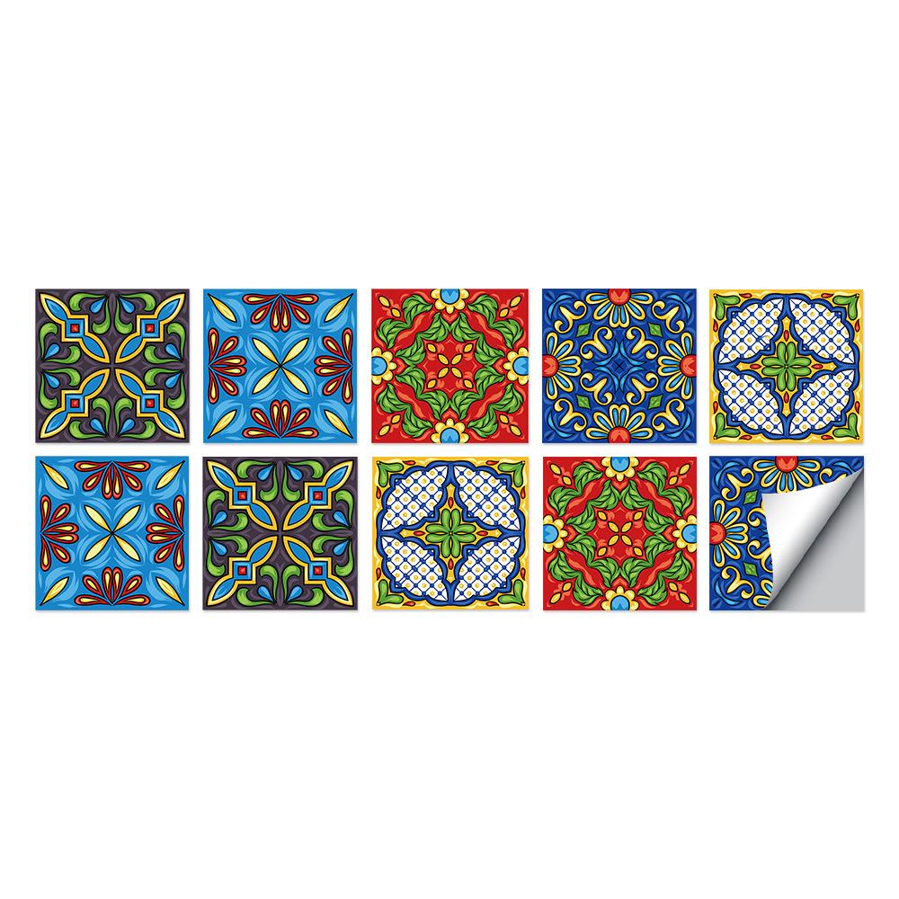 10 Pieces European Style Tile Wall Sticker Self-Adhesive Living Room Bathroom Renovation Wallpaper Pvc Crystal Film Tile Sticker