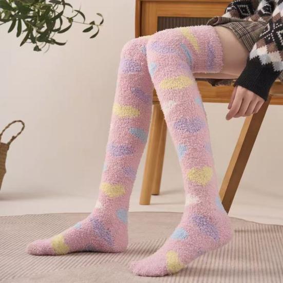 Women Long Floor Socks Soft Fluffy Over Knee Socks Colorful Warm Thick Thigh High