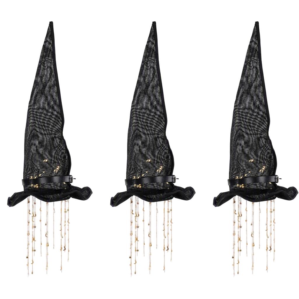 Witch Hat Wind Chime with LED Lights Halloween Hanging Decor Porch Door Party Ornament 11.81in