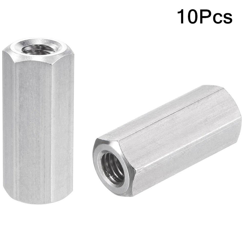 10Pcs Silver Tone Hex Coupling Nuts 304 Stainless Steel Metric Size Durabl Hex Rod Coupling Nut