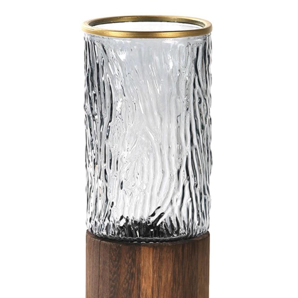 Скандинавская Роскошная Хрустальная Белая Стеклянная Ваза с Деревянной Подставкой для Живых Цветов - Декор для Гостиной