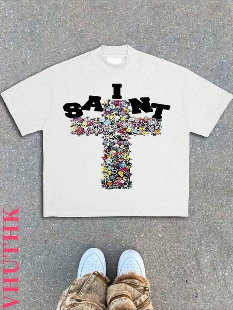 Printed Tshirt Pattern Unisexs Summer Round Neck Short Sleeved Casual Pure Cotton Print Y2K Style Y2K Summer Top