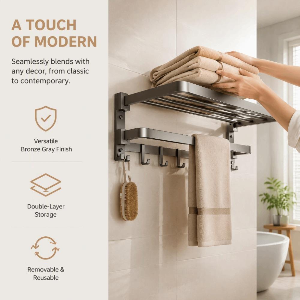 Foldable Bathroom Towel Rack Suction Cup Wall Mount Towel Holder Bathroom Storage Rack Home