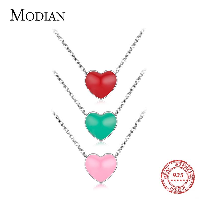 Modian 3 Enamel Hearts Necklace Fashion 925 Silver Charm Red Necklaces Pendant For Women Fine Female Jewelry Gift