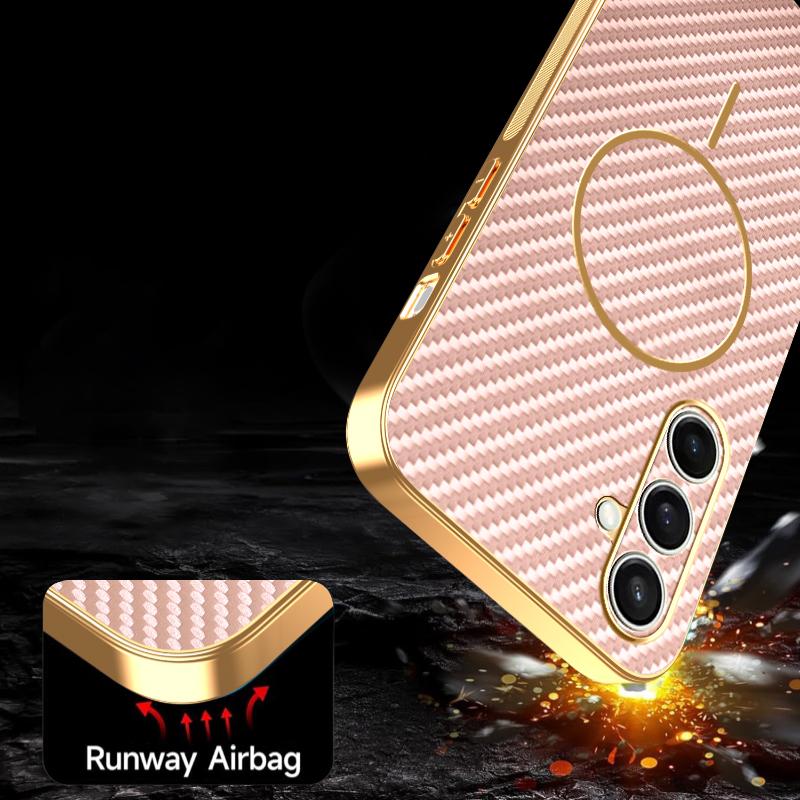 For Samsung Galaxy S24 FE Phone Case Carbon Fiber Textured Electroplated TPU Back Cover