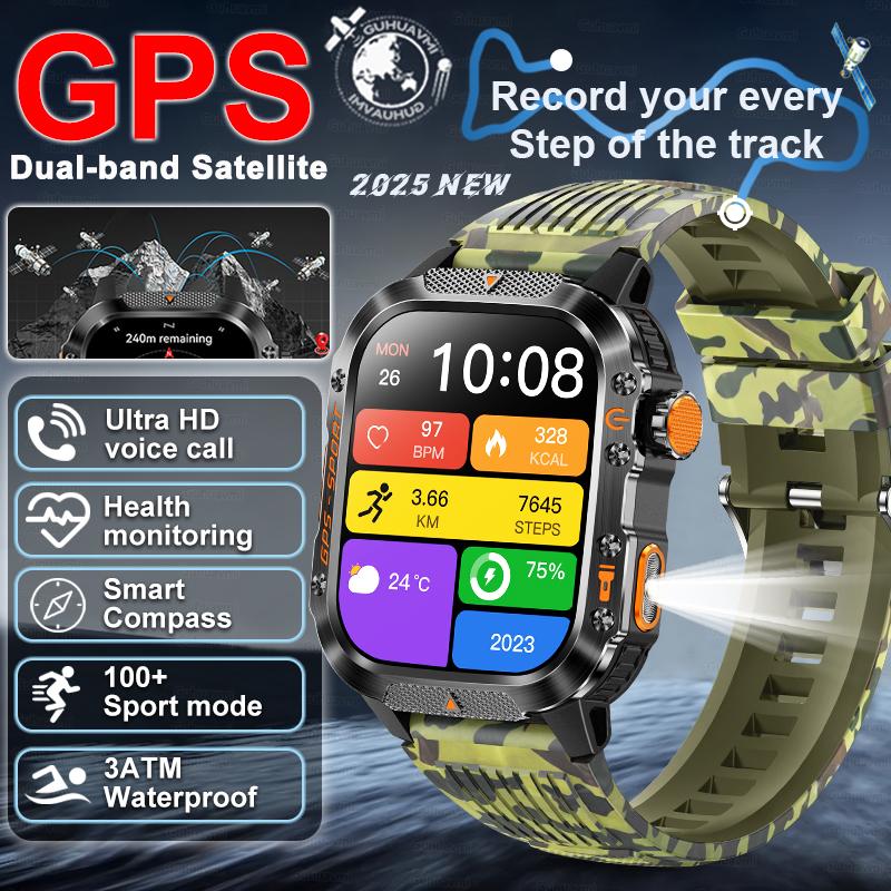 2026 Новые Военные Мужские Умные Часы со Встроенным GPS, Компас, Альтиметр, Водонепроницаемость 3ATM, Bluetooth-звонки, Пульсометр, Спортивные, Фитнес Умные Часы