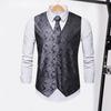 Men Suit Vest with Tie Handkerchief V-Neck Sleeveless Single Breasted Sunflower Patterned