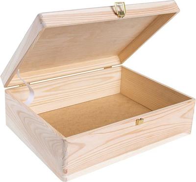Деревянный ящик для хранения - CREATIVE DECO - 40 x 30 x 14 см - Неокрашенный - Запираемый - Крышка