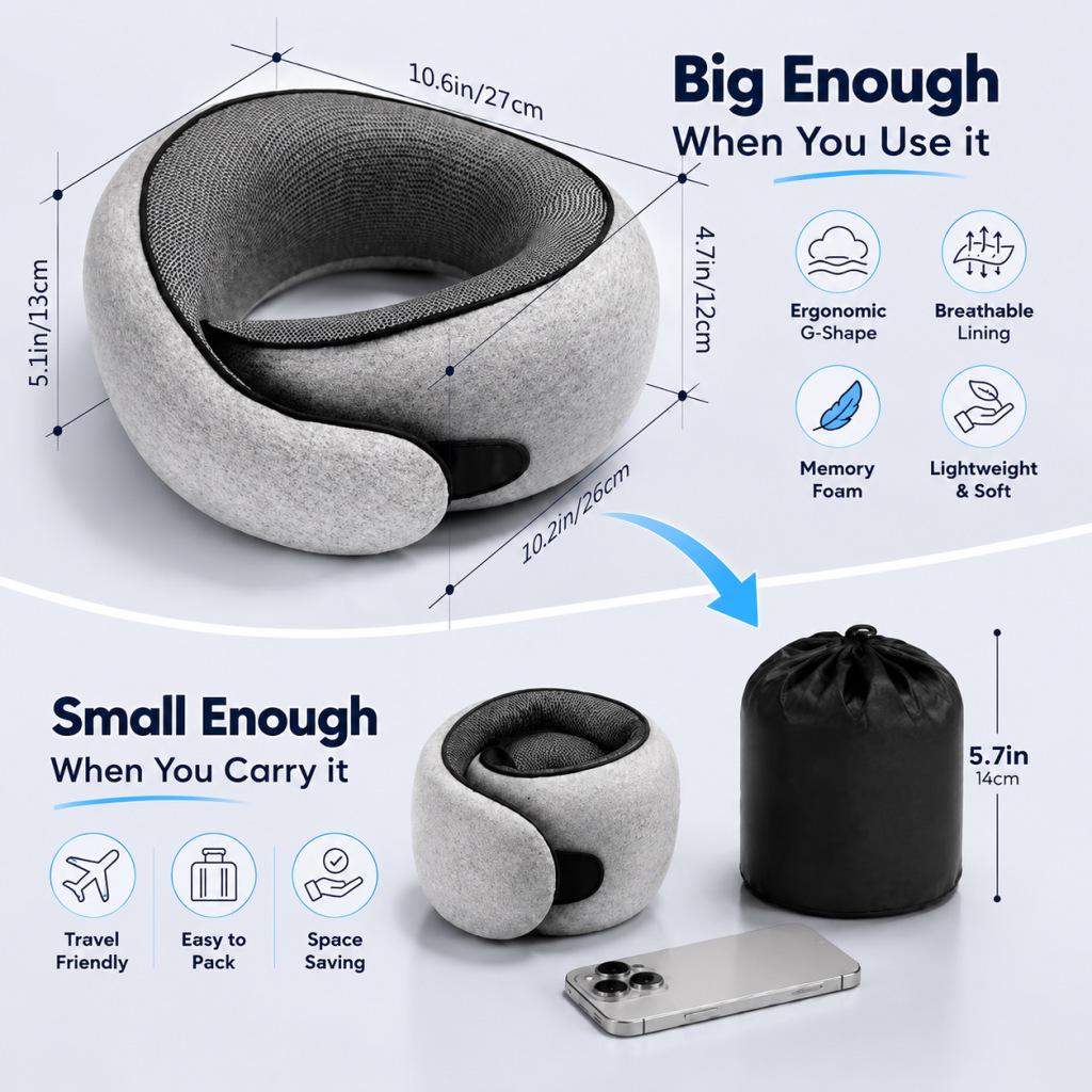 Memory Foam U-Shaped Travel Neck Pillow - Portable & Foldable Design