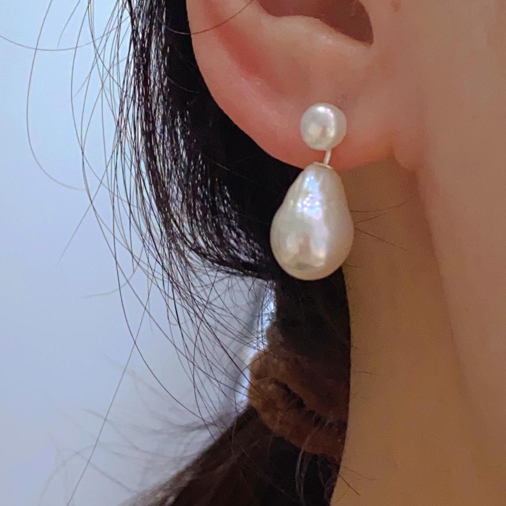 Французский дизайнер два носить ретро Хепберн натуральный пресноводный жемчуг весь корпус 925 простой серебряный серебряная игла серьги женские пусеты