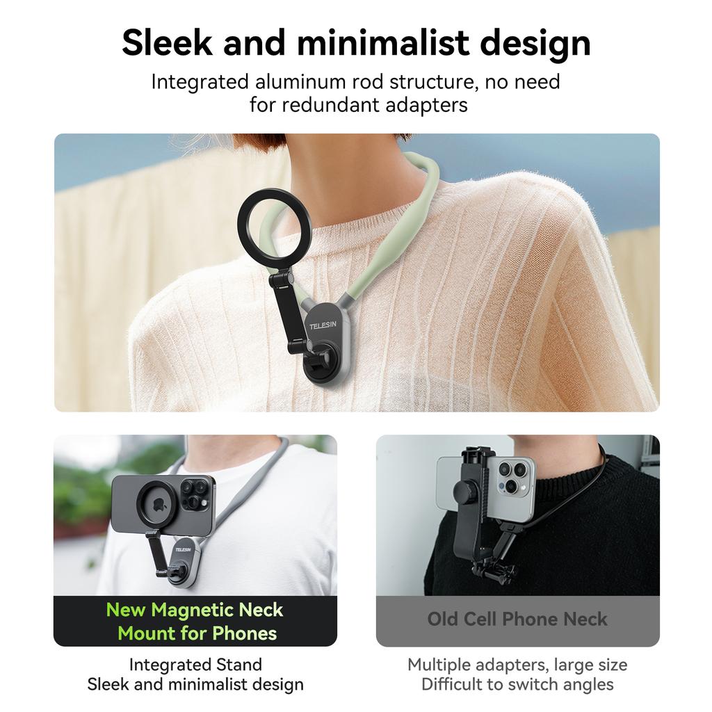 TELESIN Silicone Magnetic Neck Mount Quick Release Hold for Iphone 15 14 13 12 11 10 SAMSUNG HUAWEI XIAOMI Phone Accessories 7