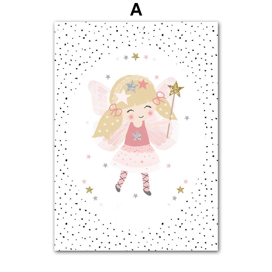 Cute Girl Rabbit Flower Butterfly Rainbow Wall Art Canvas Painting Nursery Posters And Prints Wall Pictures Baby Kids Room Decor