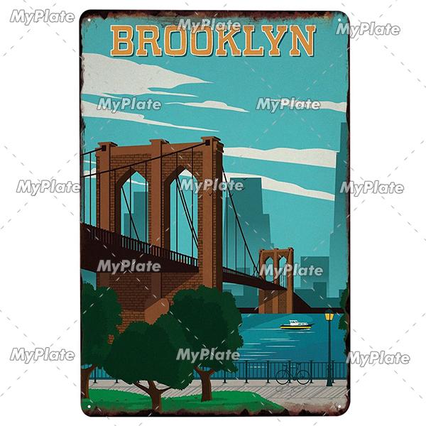 USA Tin Signs Vintage Metal Sign City Plaque Wall Decor for Garage Bar Pub Man Cave Decorative Plate Iron Country Painting