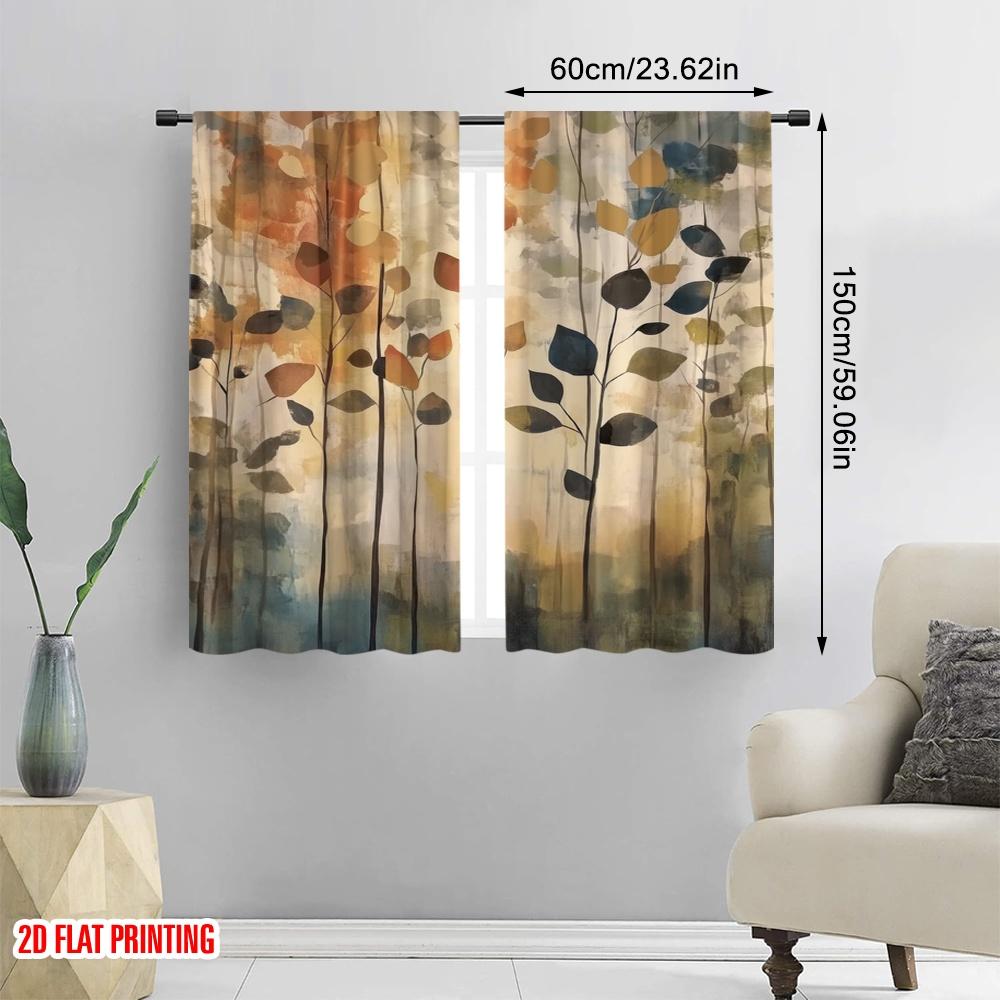 2 шт., 2D принт на плоскости Шторы и оконный декор Осенние силуэты Полиэстер (без стержня) Украшения для дома Ldeal для