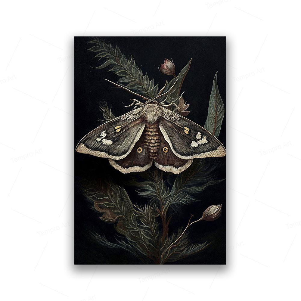Ботанический мотылек Dark Cottagecore настенная живопись на холсте Moody цветочные постеры и настенные панно с принтом Эстетическая комната домашний декор