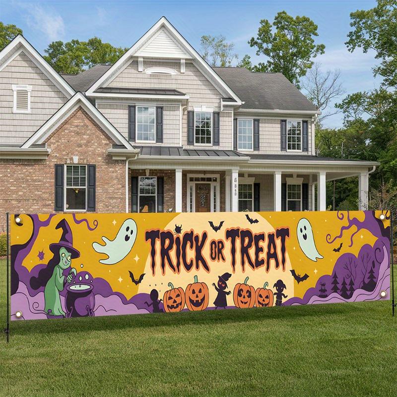 Scary Halloween Pumpkin & Haunted House Banner 17x78in, Outdoor Garden Fence Porch Party Decoration