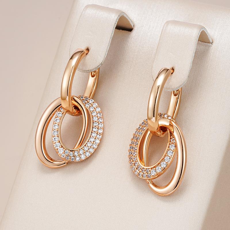 New Trendy  Rose Gold Hoop Earrings For Women Natural Zircon Geometry Pendant Vintage Bride Wedding Daily Jewelry