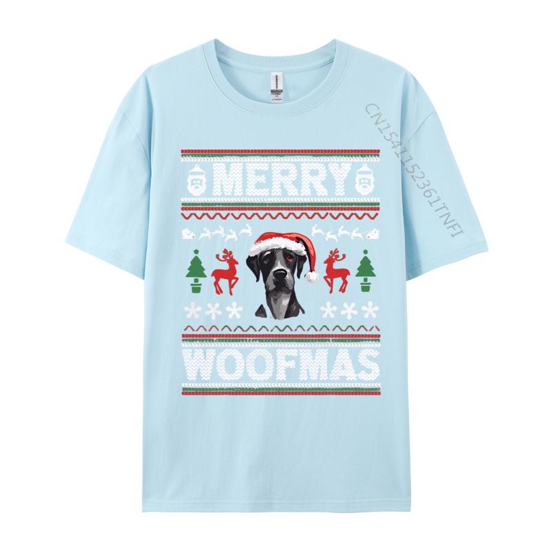 Merry Woofmas Ugly Christmas Great Dane Tshirts Tops Anime Printed Tshirt Cotton Casual Big And Tall T Shirts