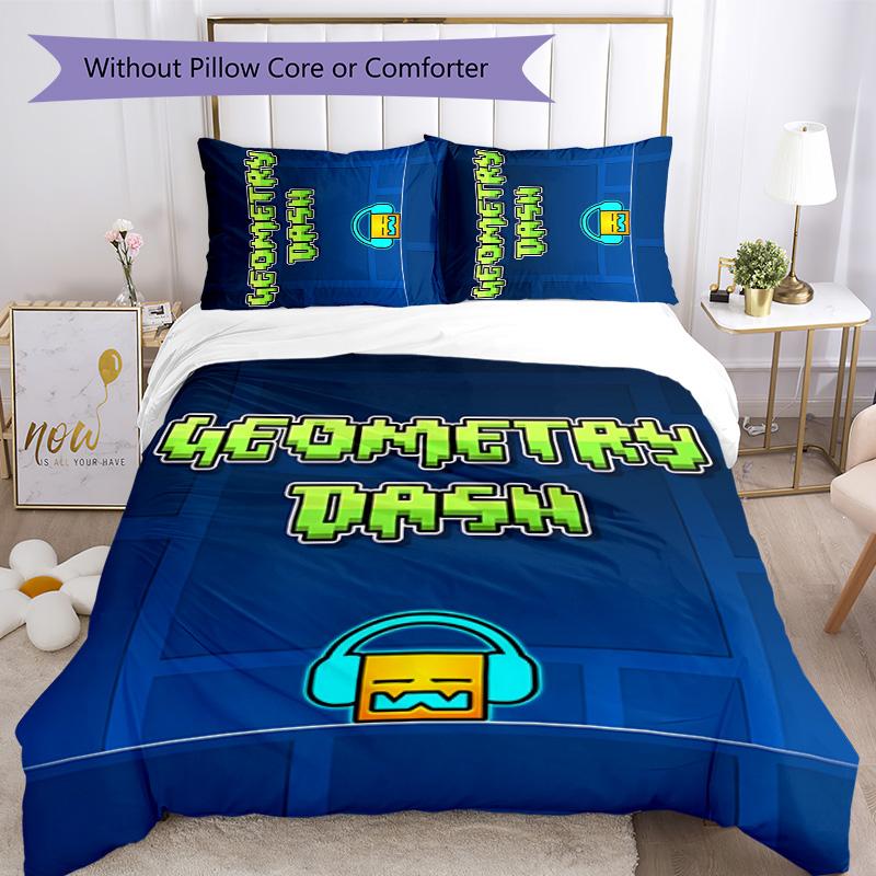 Geometry Dash 3pcs Bedding Set Duvet Cover Closure Includes 1 Duvet Cover & 2 Pillowcases for All Seasons Bedroom Home Dorm Decor