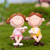 Cute Girl Boy Couple Sit Down Bench Figurine DIY Miniature Landscape Decoration