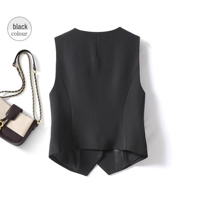Женский черный приталенный жилет - весна/осень 2024 года, короткий многослойный жилет