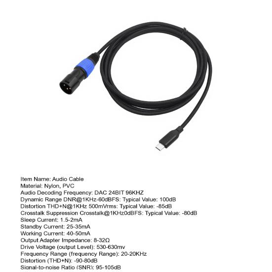 USB-C to XLR Male Audio Cable Type-C to XLR 3Pin Adapter Cord for Active Speakers Mixers Power Amplifiers Professional Audio Equipment