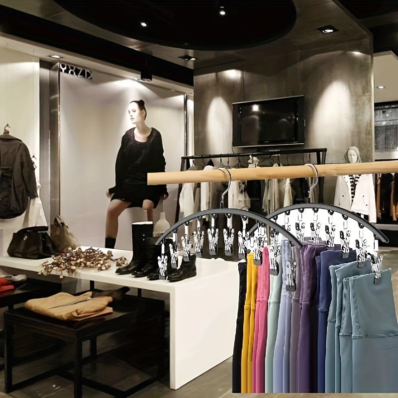 1pc Curved Shape Hanger, Metal Yoga Pants Hangers, Pants Hanger with 10 Clothespins, Space Saving Hanging Hangers, Closet Organizer W/Rubber Coated,