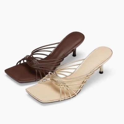 Модные босоножки на высоком каблуке с квадратным носком и перекрестными ремешками для женщин Новый стиль Темперамент Шпилька Открытый носок Римские сандалии для улицы