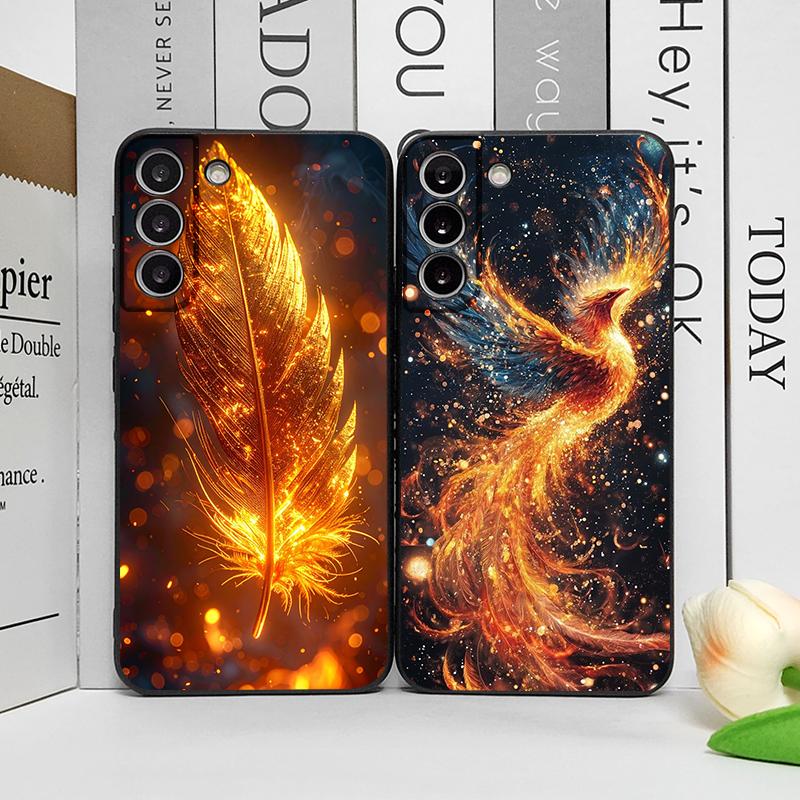 Роскошный чехол для телефона с узором "Перо Феникса и Пламя" для Samsung Galaxy S25 S24+ S23 Ultra S22 Plus S20 S21 FE M53 M34 5G Мягкие чехлы