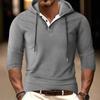 Men's Fall Winter Pullover Hoodie, Long Sleeve Adjustable Drawstring Hooded Sweatshirt with Button Detail, Casual Sports Tops