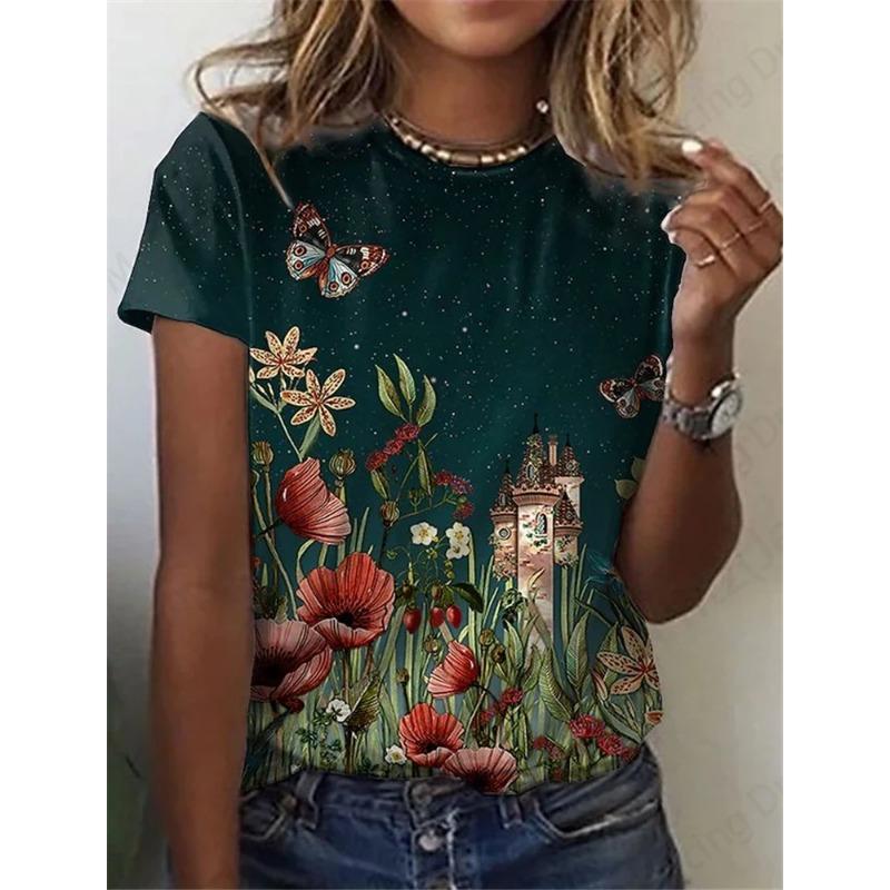 Summer Women T-shirt 3d Tiger Print Tshirt Women Fashion T-shirt Casual Crew Neck Short Sleeve T Shirt Animal Tops Tees Floral