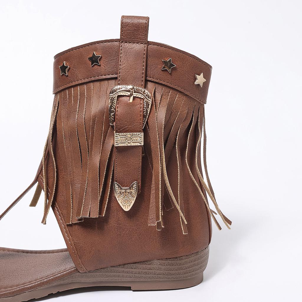 Мода 2025 Новые женские ретро-сандалии Гладиаторы Женские с перемычкой между пальцем Винтажные ботинки Повседневные с кисточками Римские Модные Летние женские туфли Женские