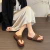 Slope Heel Square Head Temperament Toe Flip-flops Shoes Women's 2025 New Summer Skirt Retro Vacation Beach Sandals