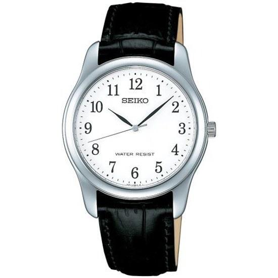 SEIKO SELECTION SCXP033 мужские унисекс наручные часы кварцевые на батарейке ширина корпуса 35 мм кожаный ремешок белый циферблат (полный дисплей с арабскими цифрами) нержавеющий