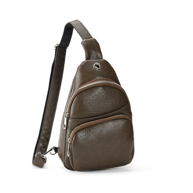 Chest Bag Female Sports Multifunctional Small Backpack Casual Simple Lightweight Retro Male Bag Slanting Shoulder Bag PU Soft Leather Mobile Phone Bag