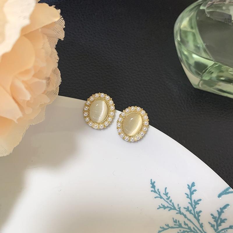 S925 silver needle opal stud earrings femininity geometric love premium earrings ins style Korean earrings collection