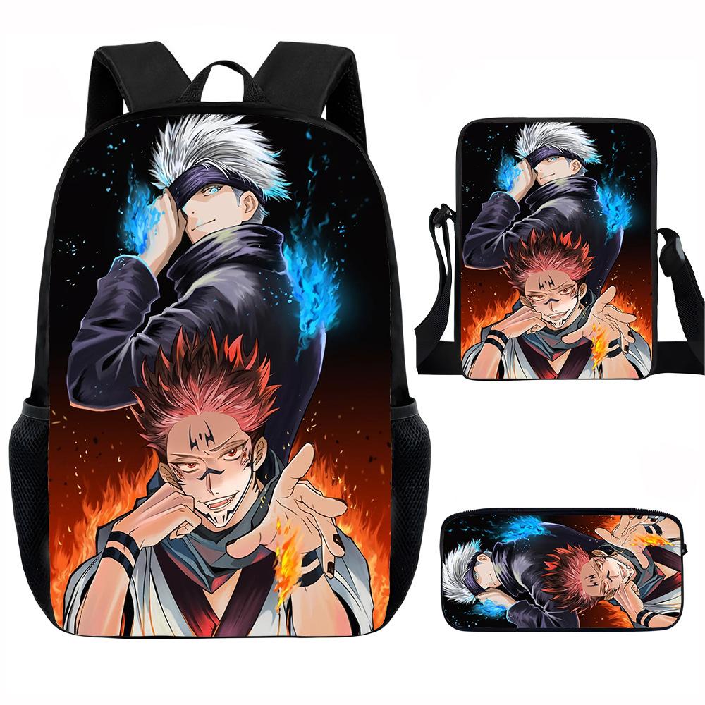 J-Jujutsu Kaisen Набор из 3 предметов Рюкзак 40 см/15,7 дюйма Школьные сумки Сумка через плечо Пенал Сумка для компьютера/книг для мальчиков и девочек Лучший подарок