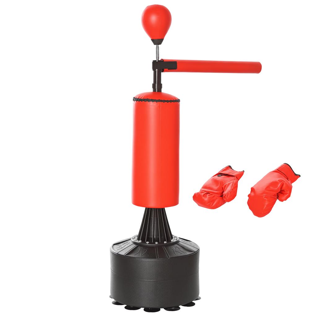 155-205cm 3-IN-1 Freestanding Boxing Punching Bag Stand, Boxing Speed Trainer with Rotating Flexible Arm, Speed Ball, Fillable Base, Red