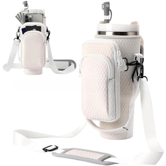 Держатель для бутылки с водой на 40 унций со съемным карманом-мешочком Регулируемый ремень для аксессуаров для чашек Сумка для переноски бутылки с водой с застежкой-молнией для ключей телефона