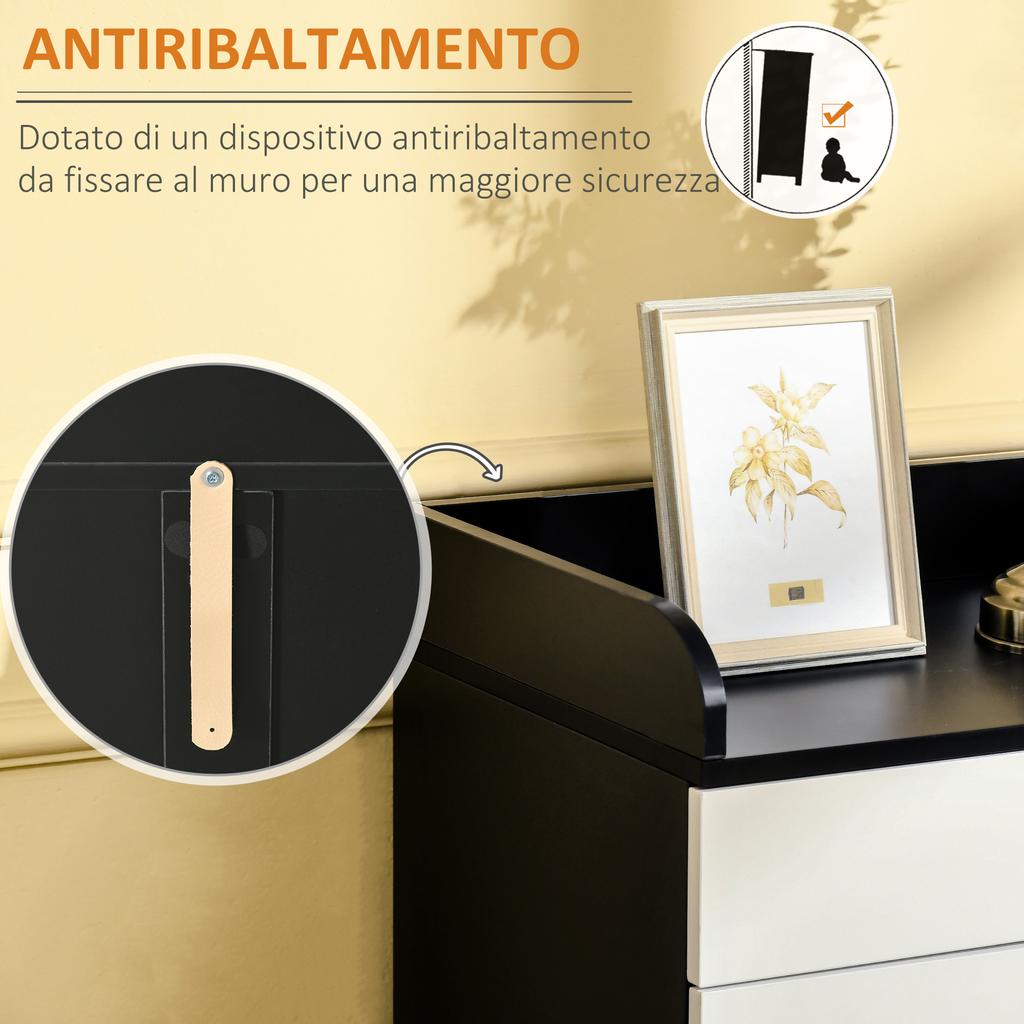 Wooden Cabinet with Drawer, with Adjustable Shelf, Space-Saving Kitchen Cabinet, Living Room and Anteroom, in MDF Wood, 60x40x90cm, White and Black