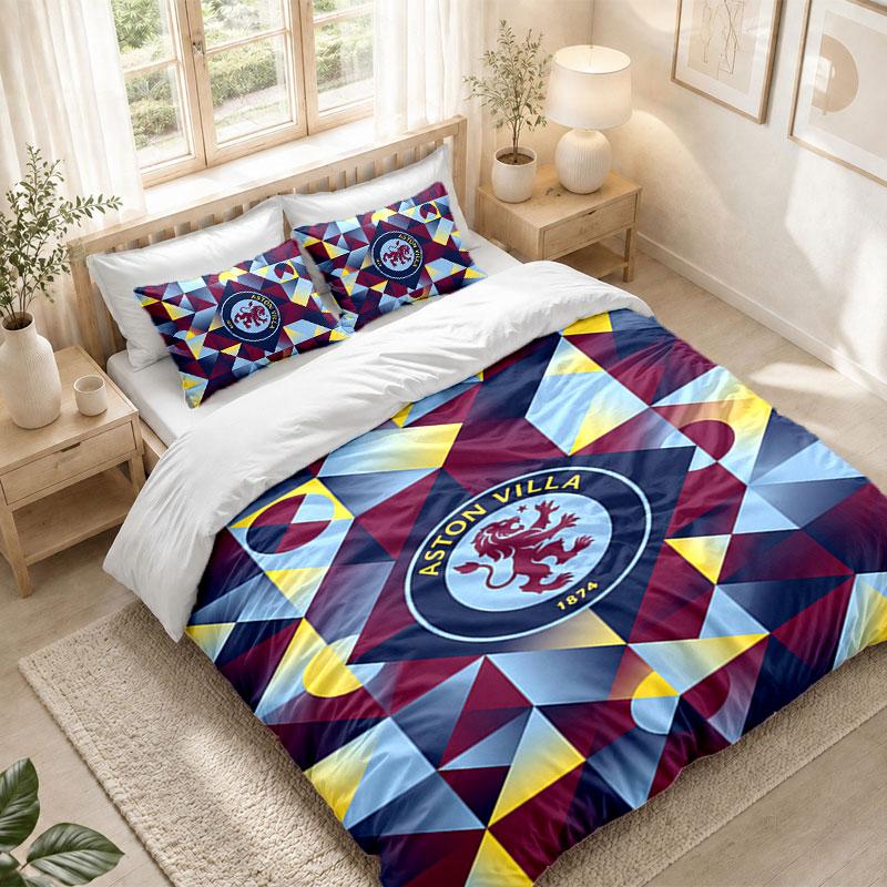 Bedding Set 1 Duvet Cover 2 Pillowcases Aston Villa Football Print Bedroom Home Decoration