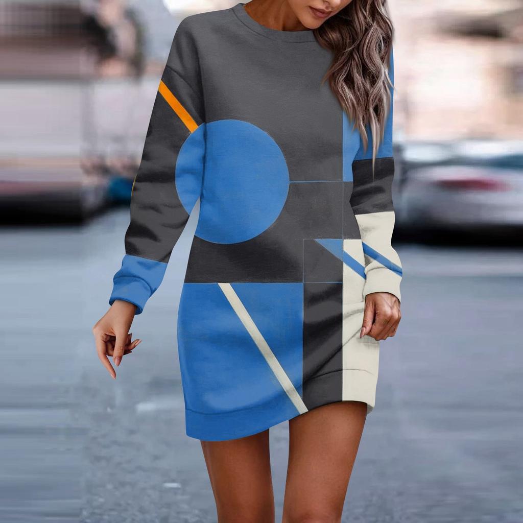Платье с длинным рукавом для женщин, повседневное пуловер с принтом, платье-свитер, осень