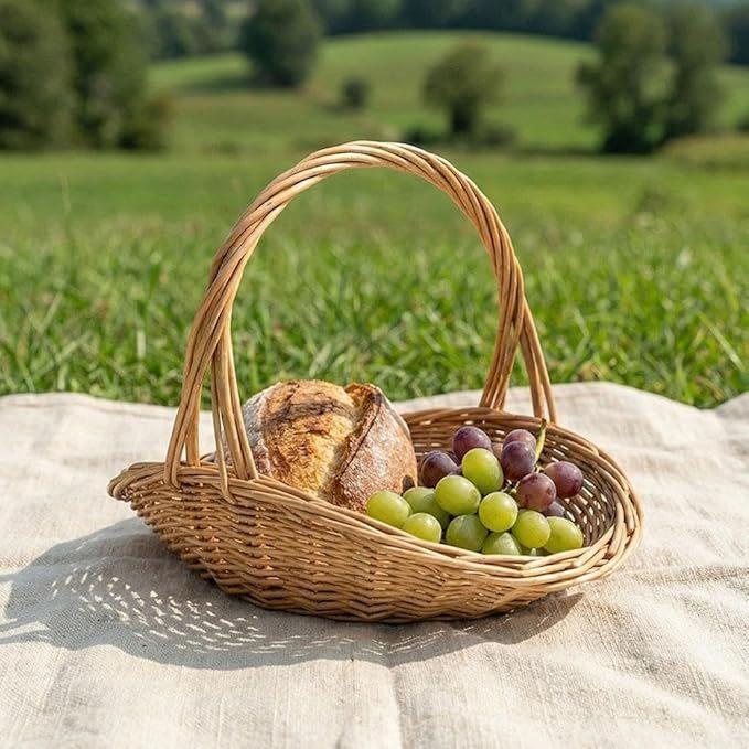 Handwoven Wicker Harvest Basket with Handle Portable Flower Collection Storage Basket for Vegetables and Flowers Home Storage