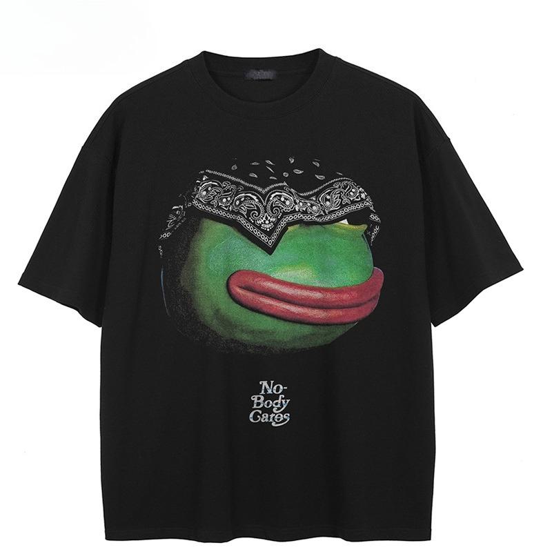 2026 Hot Sale Hot Vintage Funny Frog Graphic T Shirt Nobody Cares Text Print Unisex Cotton Crew Neck Short Sleeve Hip Hop Street Oversized Tee Top