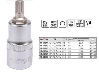 Yato Spline Key 1/2 M14X 55Mm 04345