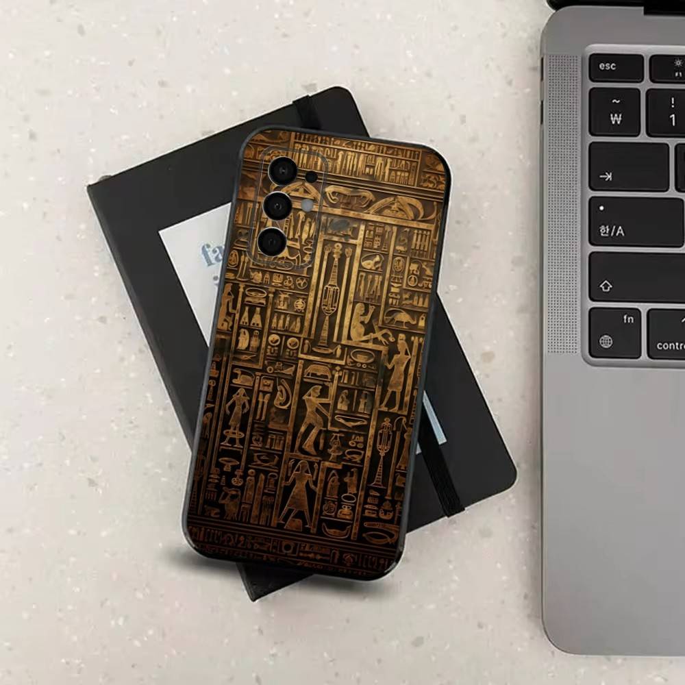 Egypt Art Hieroglyphics For Samsung Galaxy A73,31,32,72,41,53,52,71,22,5G,Note,J7,8,9 Soft Black Silicone Phone Case