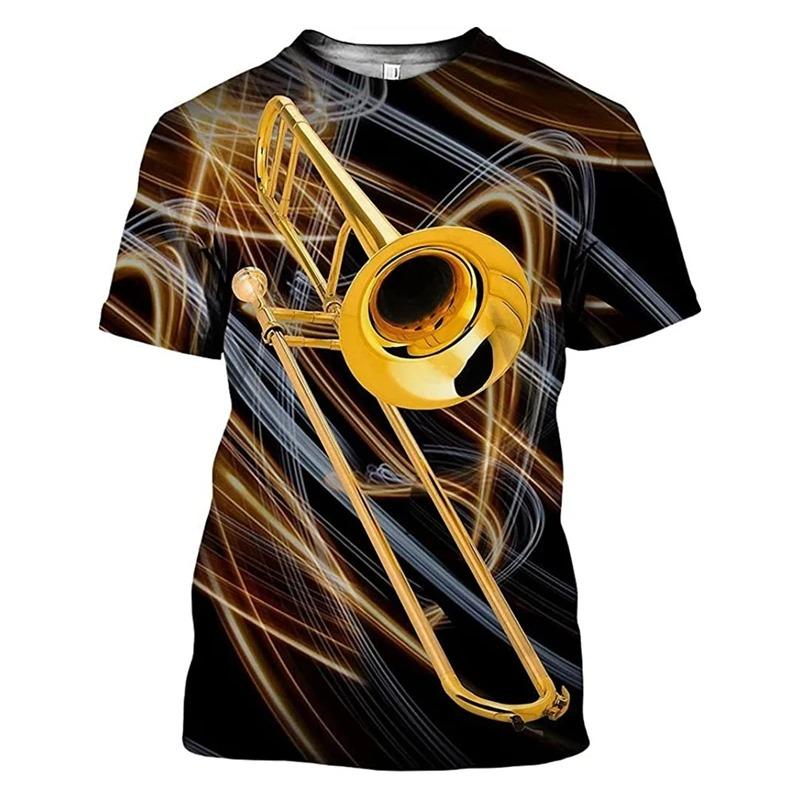 3D Print Saxophone Men Women T-shirts Summer Casual Short Sleeve Jazz Tshirts Streetwear O Neck Oversized Harajuku Y2k Kids Tops